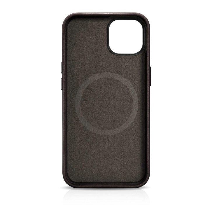 iCarer Oil Wax Premium odinis dėklas iPhone 14 Plus magnetinis odinis dėklas su MagSafe rudos spalvos (WMI14220703-BN)