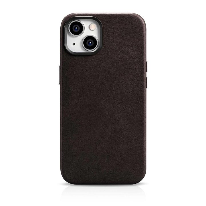 iCarer Oil Wax Premium odinis dėklas iPhone 14 Plus magnetinis odinis dėklas su MagSafe rudos spalvos (WMI14220703-BN)