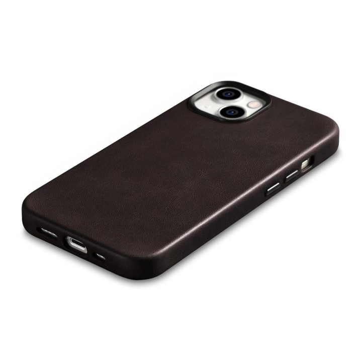 iCarer Oil Wax Premium odinis dėklas iPhone 14 Plus magnetinis odinis dėklas su MagSafe rudos spalvos (WMI14220703-BN)