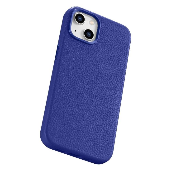iCarer Litchi Premium odinis dėklas iPhone 14 magnetinis odinis dėklas su MagSafe tamsiai mėlynas (WMI14220709-DB)