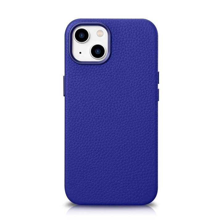 iCarer Litchi Premium odinis dėklas iPhone 14 magnetinis odinis dėklas su MagSafe tamsiai mėlynas (WMI14220709-DB)