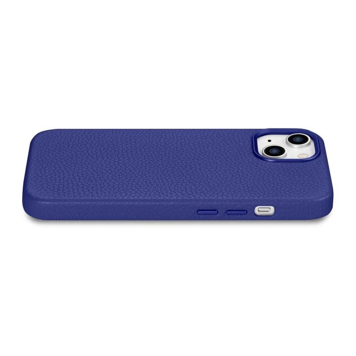 iCarer Litchi Premium odinis dėklas iPhone 14 magnetinis odinis dėklas su MagSafe tamsiai mėlynas (WMI14220709-DB)