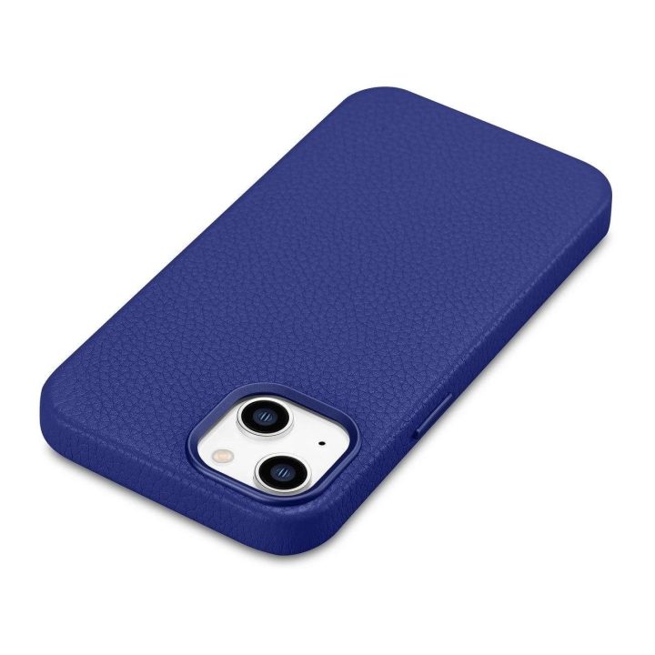 iCarer Litchi Premium odinis dėklas iPhone 14 magnetinis odinis dėklas su MagSafe tamsiai mėlynas (WMI14220709-DB)