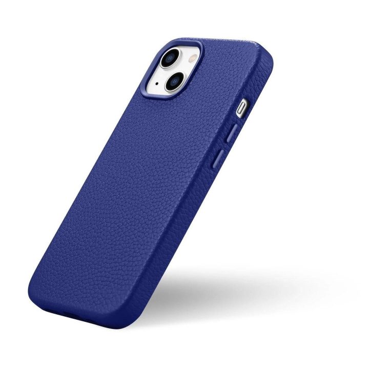 iCarer Litchi Premium odinis dėklas iPhone 14 magnetinis odinis dėklas su MagSafe tamsiai mėlynas (WMI14220709-DB)