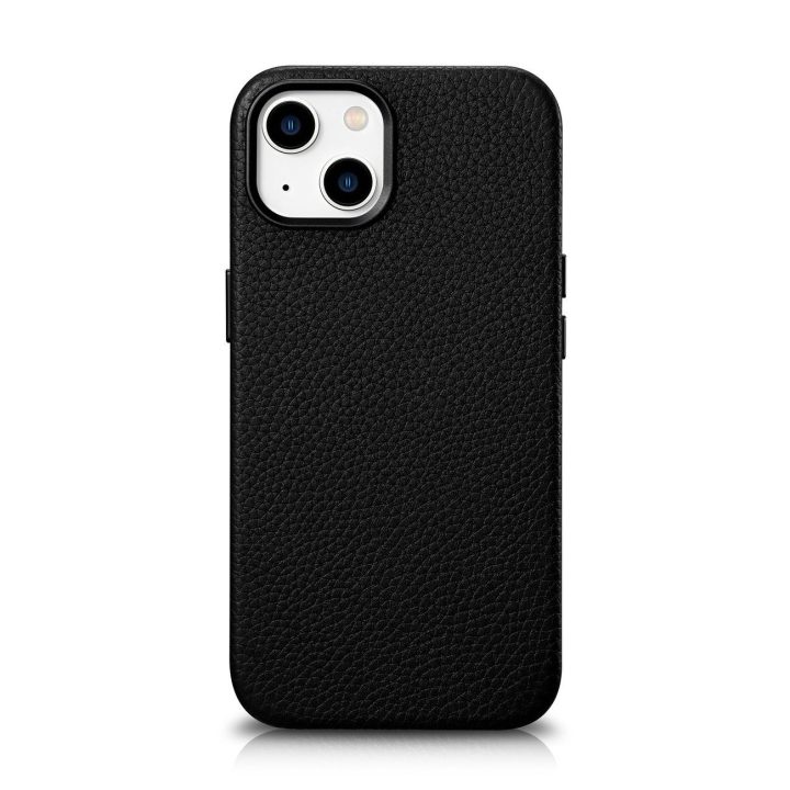 iCarer Litchi Premium odinis dėklas iPhone 14 Plus magnetinis odinis dėklas su MagSafe juodas (WMI14220711-BK)