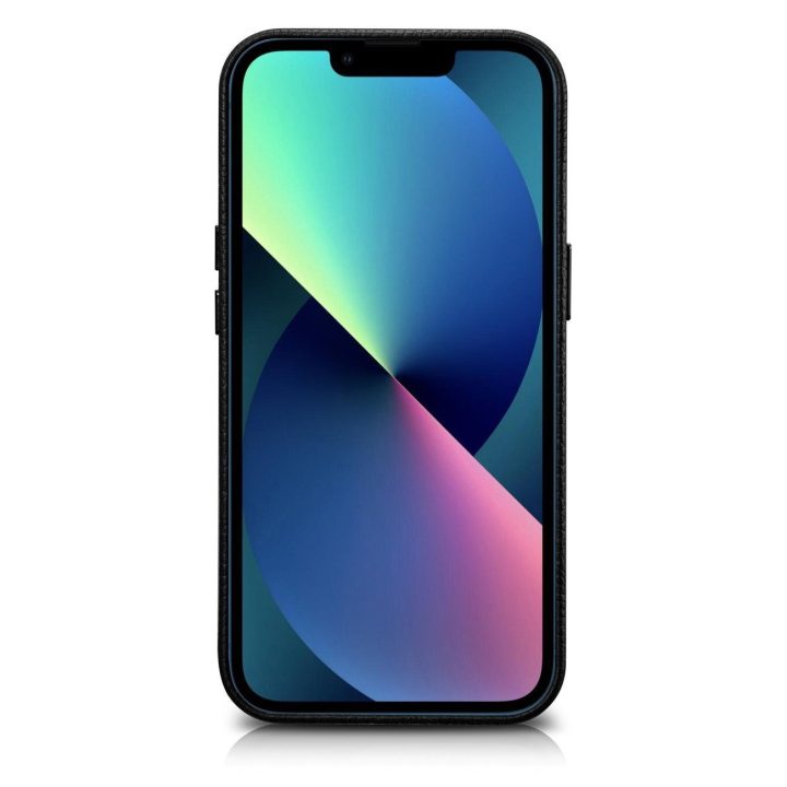 iCarer Litchi Premium odinis dėklas iPhone 14 Plus magnetinis odinis dėklas su MagSafe juodas (WMI14220711-BK)