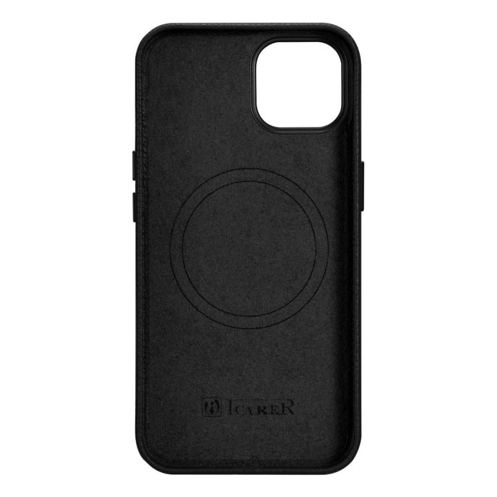 iCarer Litchi Premium odinis dėklas iPhone 14 Plus magnetinis odinis dėklas su MagSafe juodas (WMI14220711-BK)