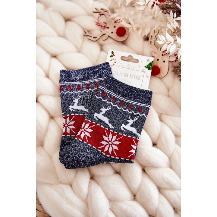 Moteriškos kalėdinės kojinės Shiny ReindeerNavy blue
