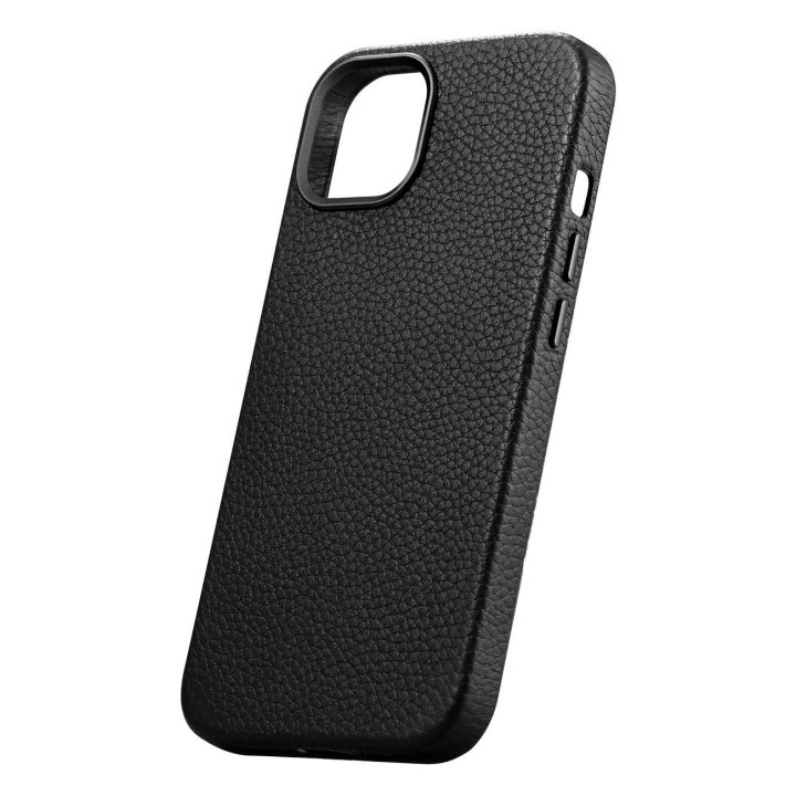 iCarer Litchi Premium odinis dėklas iPhone 14 Plus magnetinis odinis dėklas su MagSafe juodas (WMI14220711-BK)