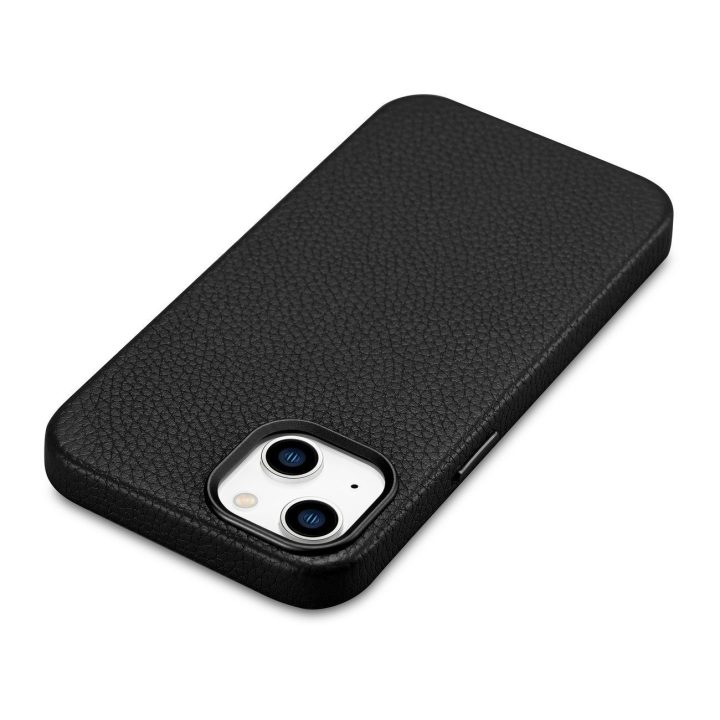 iCarer Litchi Premium odinis dėklas iPhone 14 Plus magnetinis odinis dėklas su MagSafe juodas (WMI14220711-BK)