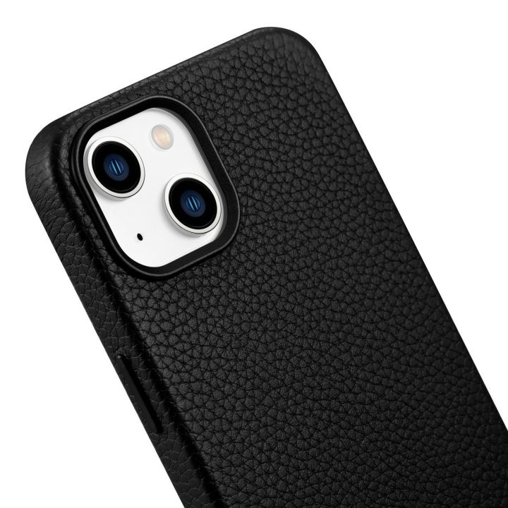 iCarer Litchi Premium odinis dėklas iPhone 14 Plus magnetinis odinis dėklas su MagSafe juodas (WMI14220711-BK)