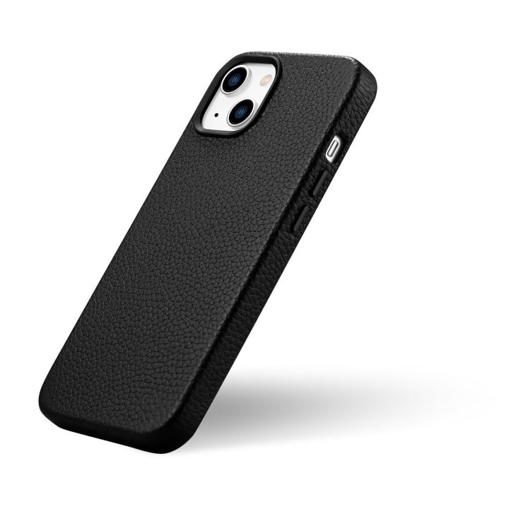 iCarer Litchi Premium odinis dėklas iPhone 14 Plus magnetinis odinis dėklas su MagSafe juodas (WMI14220711-BK)
