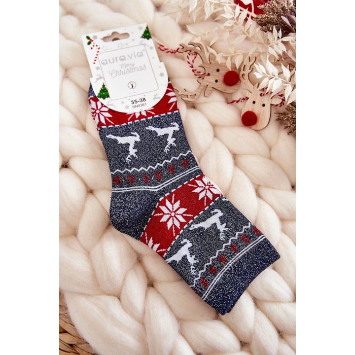 Moteriškos kalėdinės kojinės Shiny ReindeerNavy blue