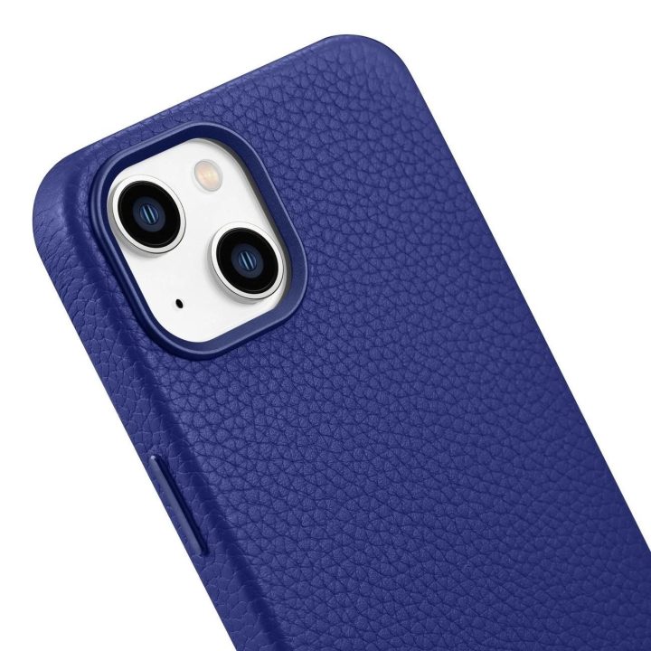 iCarer Litchi Premium odinis dėklas iPhone 14 Plus magnetinis odinis dėklas su MagSafe , tamsiai mėlynas (WMI14220711-DB)