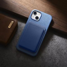 iCarer Litchi Premium odinis dėklas iPhone 14 Plus magnetinis odinis dėklas su MagSafe , šviesiai mėlynas (WMI14220711-LB)