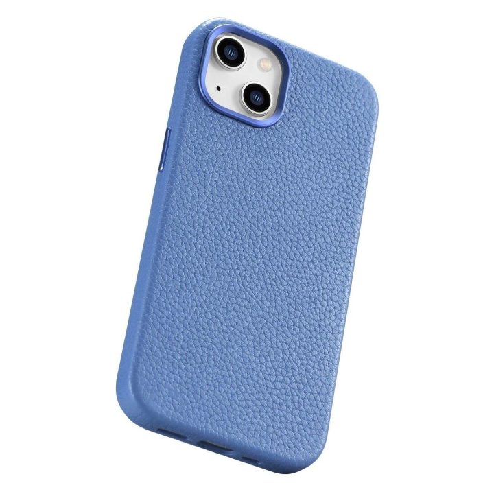 iCarer Litchi Premium odinis dėklas iPhone 14 Plus magnetinis odinis dėklas su MagSafe , šviesiai mėlynas (WMI14220711-LB)