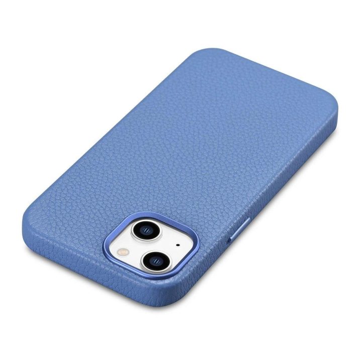 iCarer Litchi Premium odinis dėklas iPhone 14 Plus magnetinis odinis dėklas su MagSafe , šviesiai mėlynas (WMI14220711-LB)