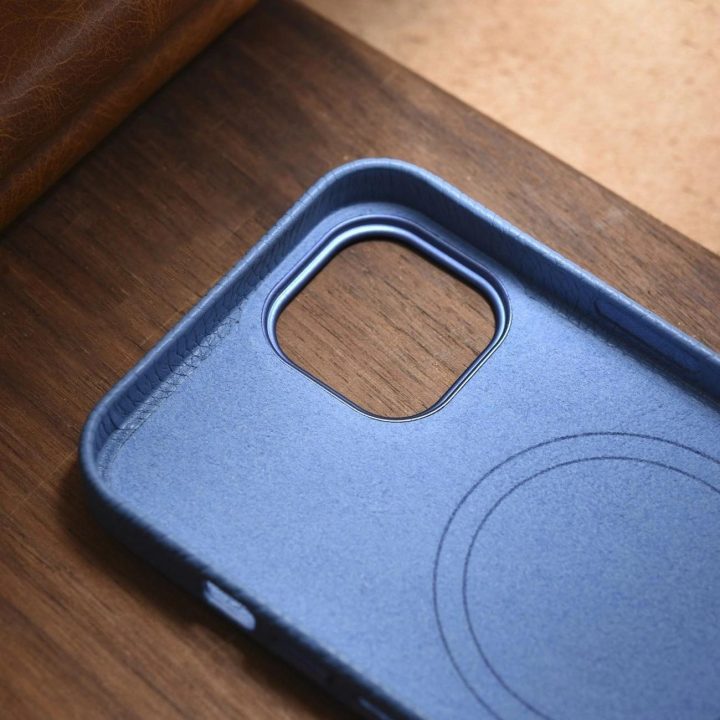 iCarer Litchi Premium odinis dėklas iPhone 14 Plus magnetinis odinis dėklas su MagSafe , šviesiai mėlynas (WMI14220711-LB)