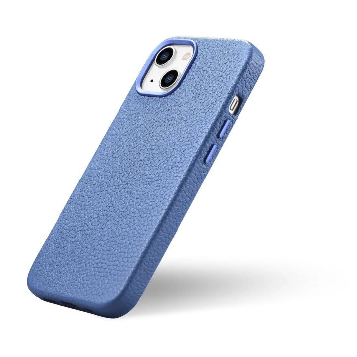 iCarer Litchi Premium odinis dėklas iPhone 14 Plus magnetinis odinis dėklas su MagSafe , šviesiai mėlynas (WMI14220711-LB)