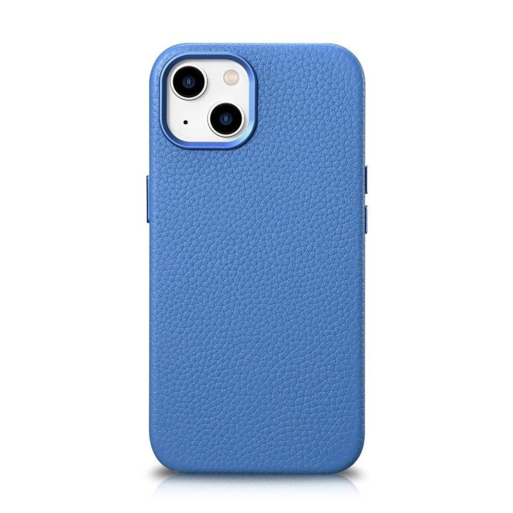 iCarer Litchi Premium odinis dėklas iPhone 14 Plus magnetinis odinis dėklas su MagSafe , šviesiai mėlynas (WMI14220711-LB)