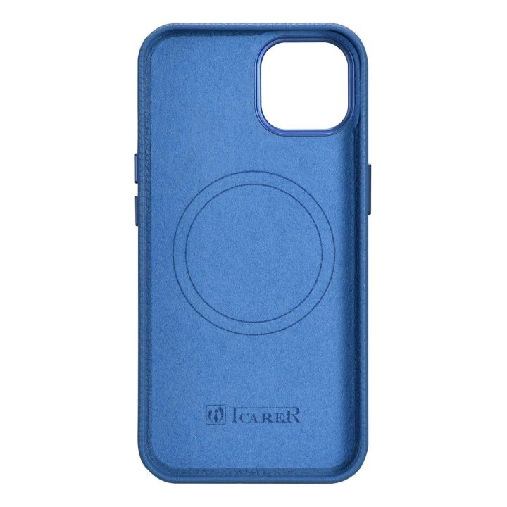 iCarer Litchi Premium odinis dėklas iPhone 14 Plus magnetinis odinis dėklas su MagSafe , šviesiai mėlynas (WMI14220711-LB)