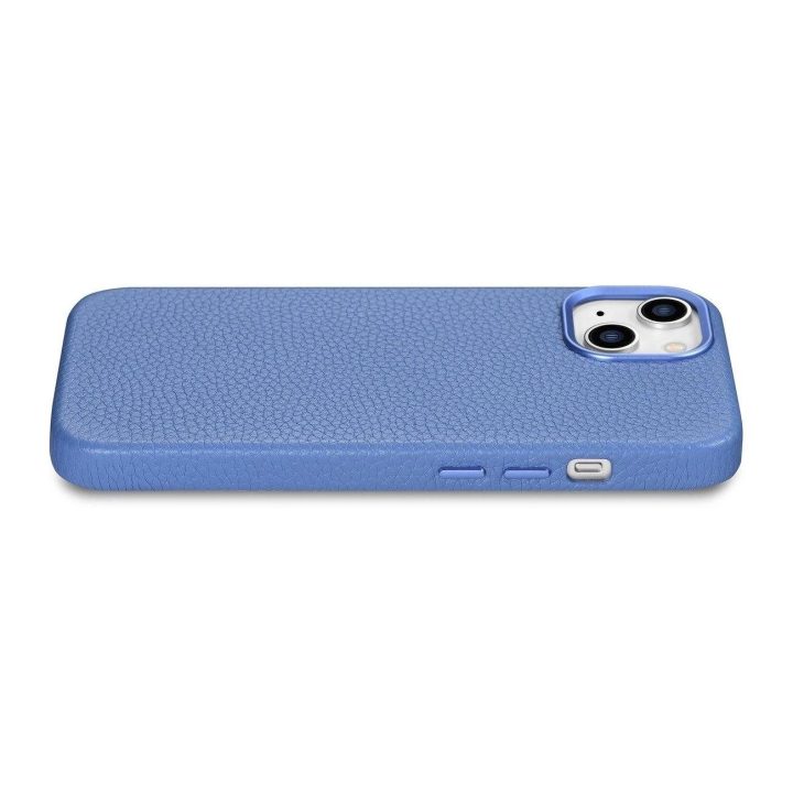 iCarer Litchi Premium odinis dėklas iPhone 14 Plus magnetinis odinis dėklas su MagSafe , šviesiai mėlynas (WMI14220711-LB)