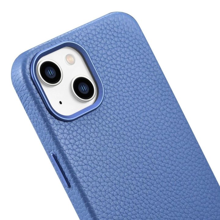 iCarer Litchi Premium odinis dėklas iPhone 14 Plus magnetinis odinis dėklas su MagSafe , šviesiai mėlynas (WMI14220711-LB)