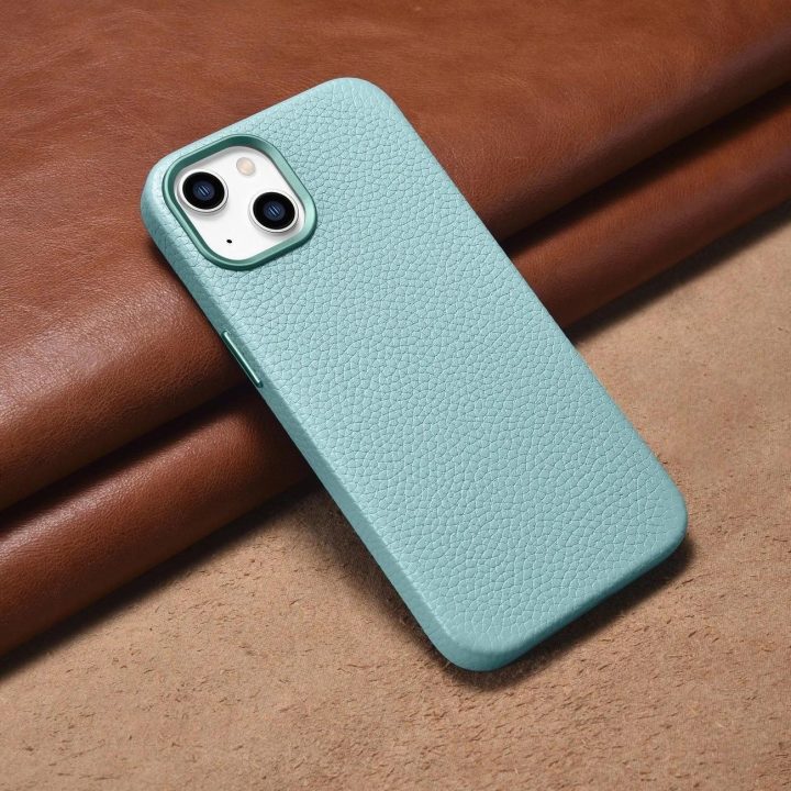 iCarer Litchi Premium odinis dėklas iPhone 14 Plus magnetinis odinis dėklas su MagSafe , žalias (WMI14220711-GN)