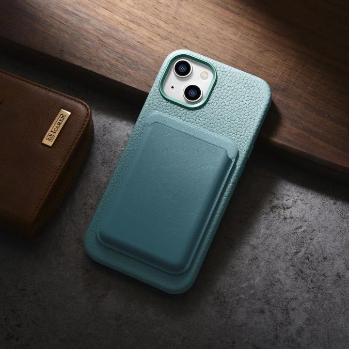 iCarer Litchi Premium odinis dėklas iPhone 14 Plus magnetinis odinis dėklas su MagSafe , žalias (WMI14220711-GN)
