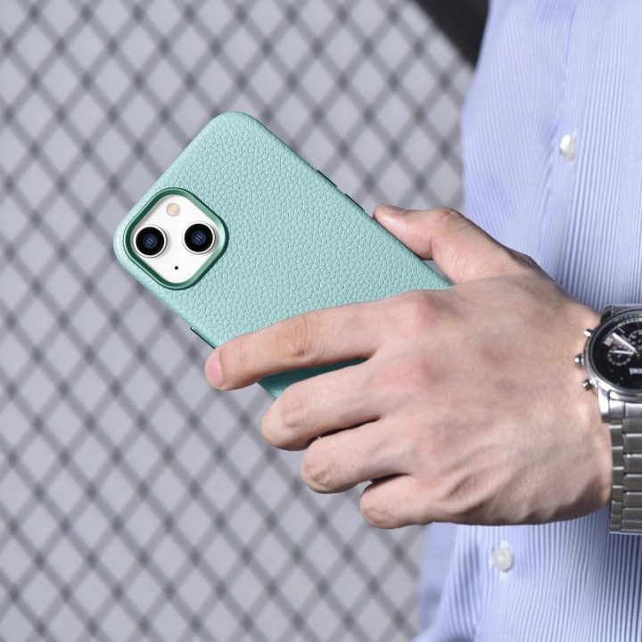 iCarer Litchi Premium odinis dėklas iPhone 14 Plus magnetinis odinis dėklas su MagSafe , žalias (WMI14220711-GN)