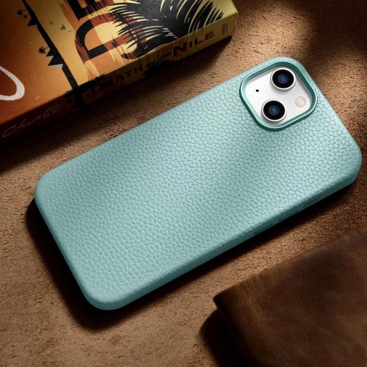 iCarer Litchi Premium odinis dėklas iPhone 14 Plus magnetinis odinis dėklas su MagSafe , žalias (WMI14220711-GN)
