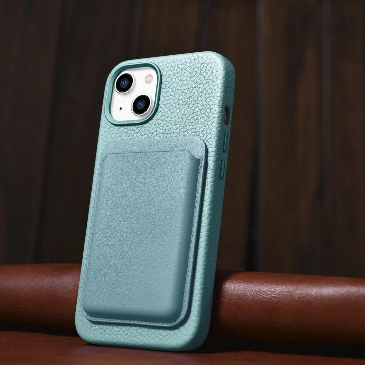 iCarer Litchi Premium odinis dėklas iPhone 14 Plus magnetinis odinis dėklas su MagSafe , žalias (WMI14220711-GN)