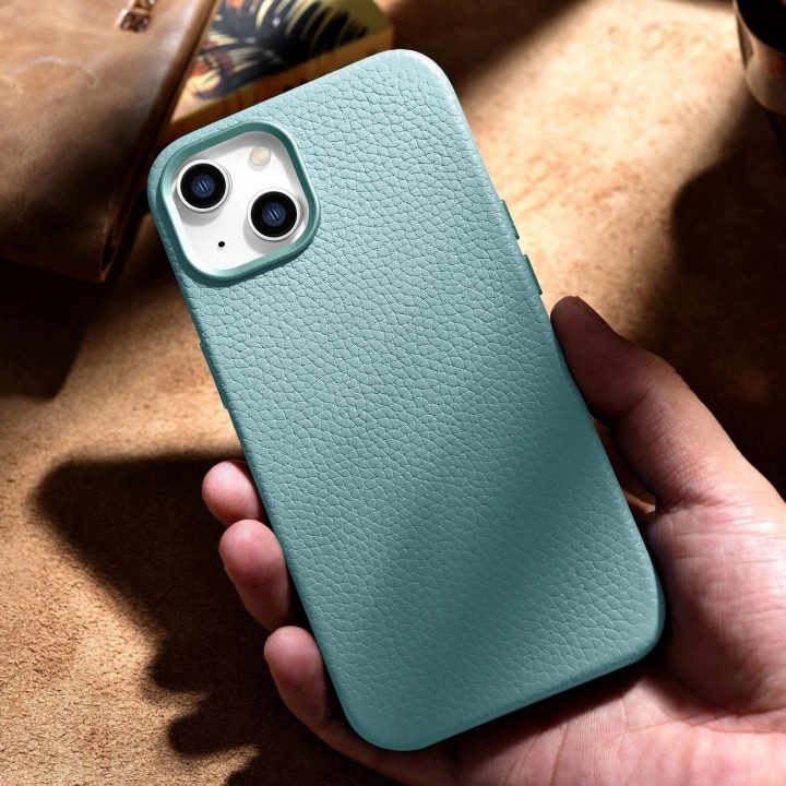 iCarer Litchi Premium odinis dėklas iPhone 14 Plus magnetinis odinis dėklas su MagSafe , žalias (WMI14220711-GN)