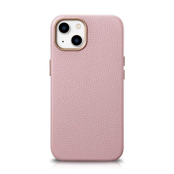 iCarer Litchi Premium odinis dėklas iPhone 14 Plus magnetinis odinis dėklas su MagSafe Pink (WMI14220711-PK)