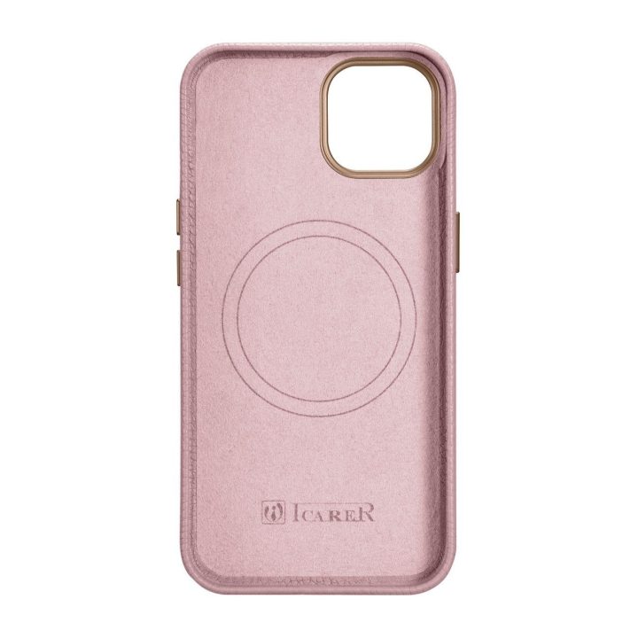 iCarer Litchi Premium odinis dėklas iPhone 14 Plus magnetinis odinis dėklas su MagSafe Pink (WMI14220711-PK)