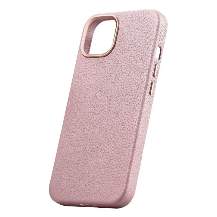 iCarer Litchi Premium odinis dėklas iPhone 14 Plus magnetinis odinis dėklas su MagSafe Pink (WMI14220711-PK)