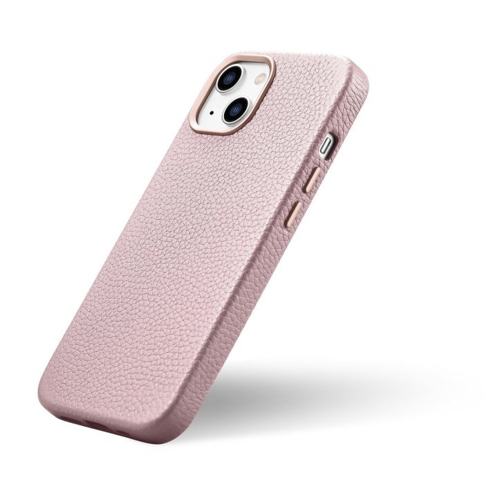 iCarer Litchi Premium odinis dėklas iPhone 14 Plus magnetinis odinis dėklas su MagSafe Pink (WMI14220711-PK)