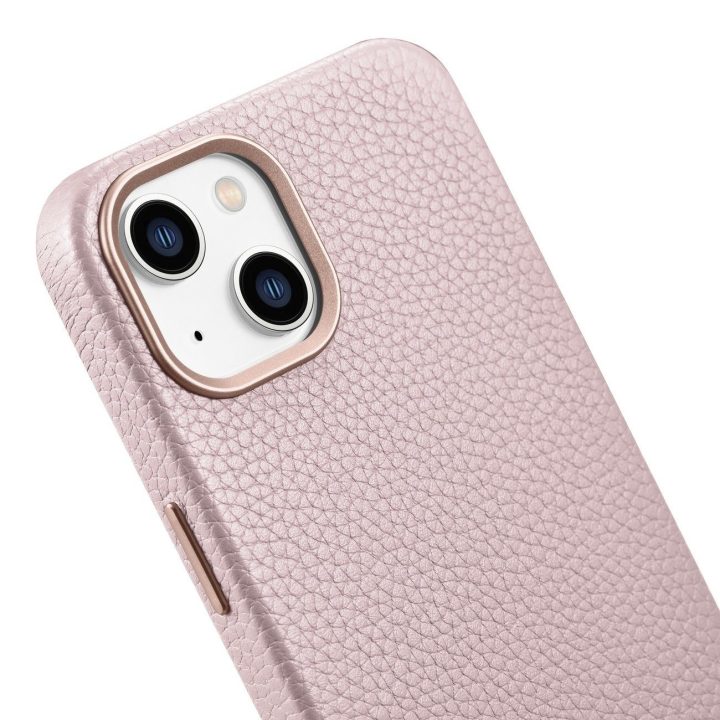 iCarer Litchi Premium odinis dėklas iPhone 14 Plus magnetinis odinis dėklas su MagSafe Pink (WMI14220711-PK)
