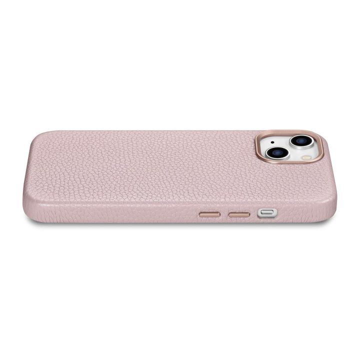 iCarer Litchi Premium odinis dėklas iPhone 14 Plus magnetinis odinis dėklas su MagSafe Pink (WMI14220711-PK)
