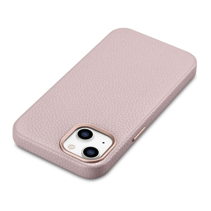 iCarer Litchi Premium odinis dėklas iPhone 14 Plus magnetinis odinis dėklas su MagSafe Pink (WMI14220711-PK)