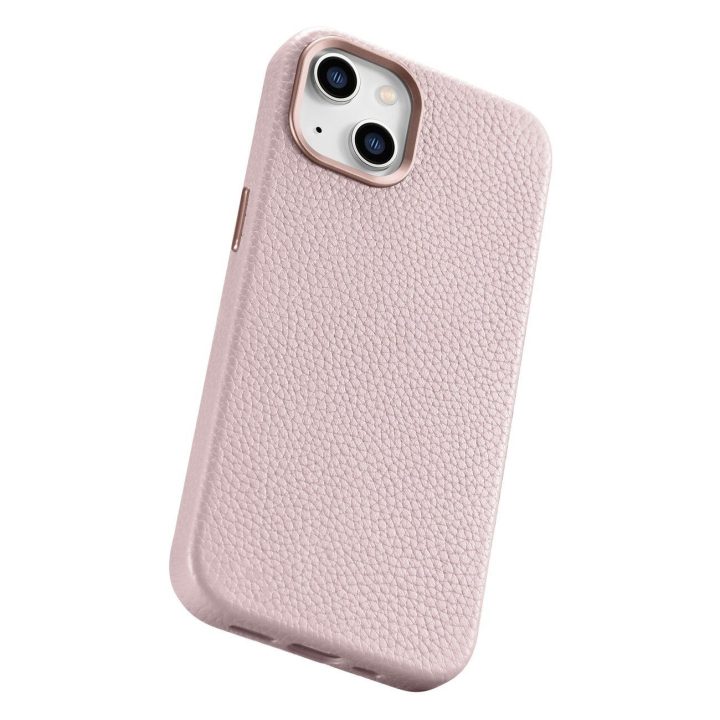 iCarer Litchi Premium odinis dėklas iPhone 14 Plus magnetinis odinis dėklas su MagSafe Pink (WMI14220711-PK)