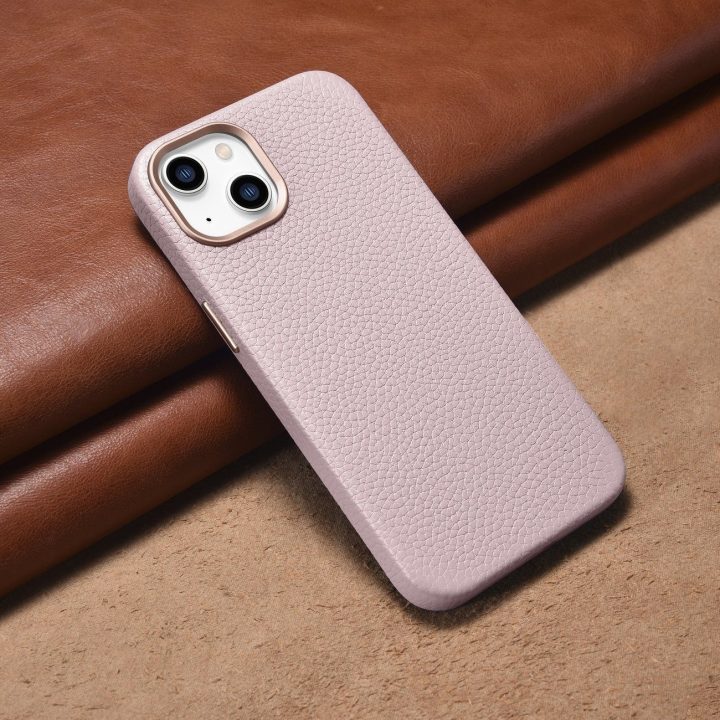 iCarer Litchi Premium odinis dėklas iPhone 14 Plus magnetinis odinis dėklas su MagSafe Pink (WMI14220711-PK)