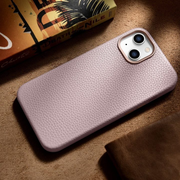 iCarer Litchi Premium odinis dėklas iPhone 14 Plus magnetinis odinis dėklas su MagSafe Pink (WMI14220711-PK)
