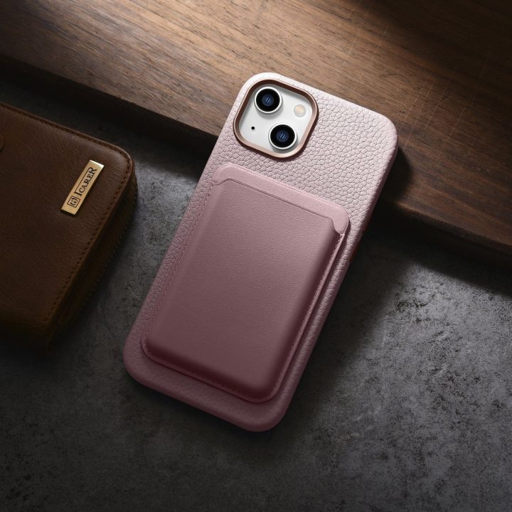 iCarer Litchi Premium odinis dėklas iPhone 14 Plus magnetinis odinis dėklas su MagSafe Pink (WMI14220711-PK)