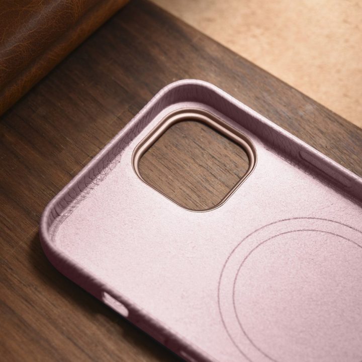 iCarer Litchi Premium odinis dėklas iPhone 14 Plus magnetinis odinis dėklas su MagSafe Pink (WMI14220711-PK)