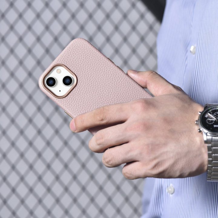 iCarer Litchi Premium odinis dėklas iPhone 14 Plus magnetinis odinis dėklas su MagSafe Pink (WMI14220711-PK)
