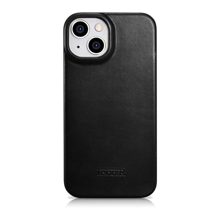 iCarer CE Oil Wax Premium Leather Folio Case odinis dėklas iPhone 14 Plus , magnetinis atlenkiamasis MagSafe , juodas (AKI142207