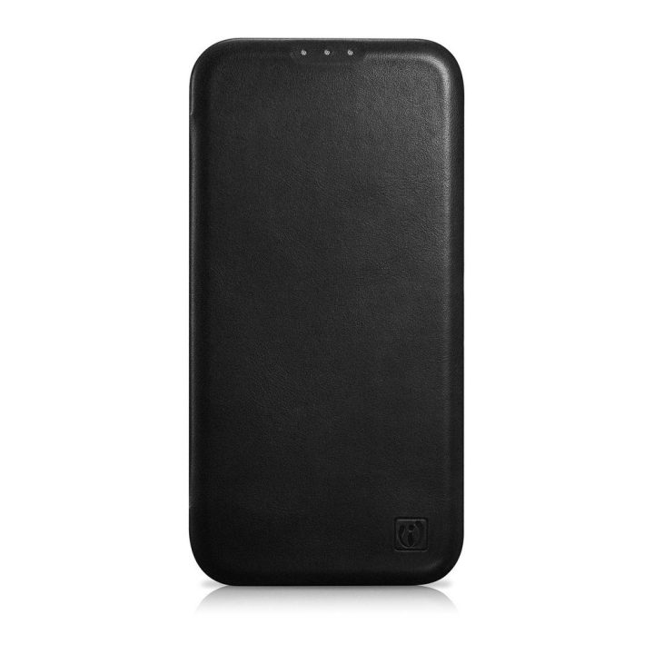 iCarer CE Oil Wax Premium Leather Folio Case odinis dėklas iPhone 14 Plus , magnetinis atlenkiamasis MagSafe , juodas (AKI142207
