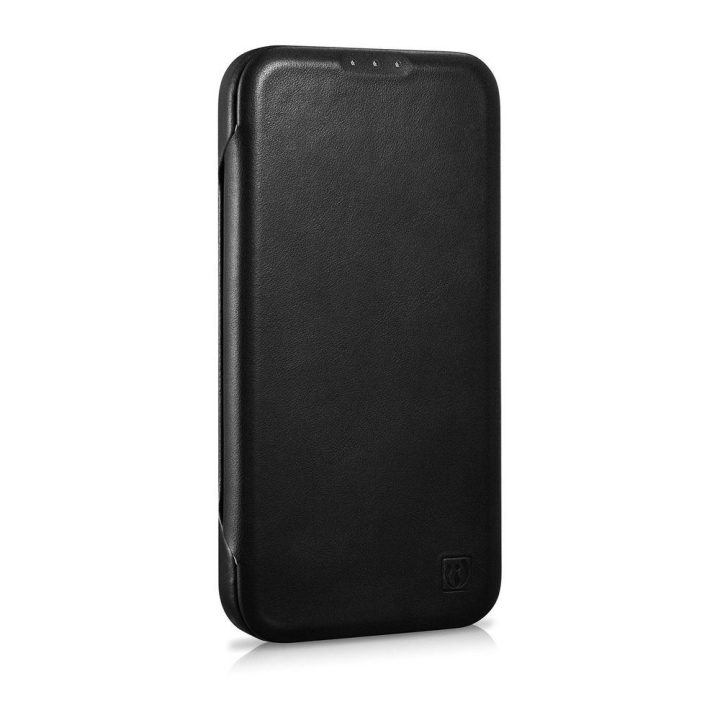 iCarer CE Oil Wax Premium Leather Folio Case odinis dėklas iPhone 14 Plus , magnetinis atlenkiamasis MagSafe , juodas (AKI142207