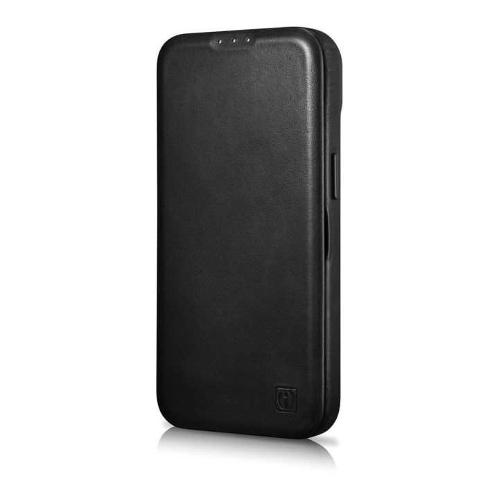 iCarer CE Oil Wax Premium Leather Folio Case odinis dėklas iPhone 14 Plus , magnetinis atlenkiamasis MagSafe , juodas (AKI142207